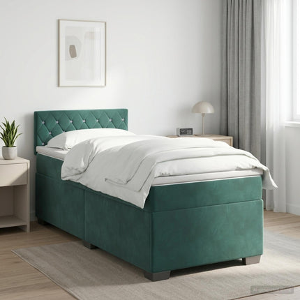 Boxmadras med topmadras Mørkegrøn 90 x 200 cm Fløjl