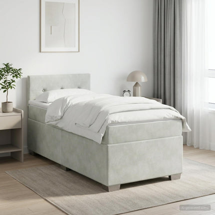 Boxmadras med topmadras Lysegrå 80 x 200 cm Fløjl