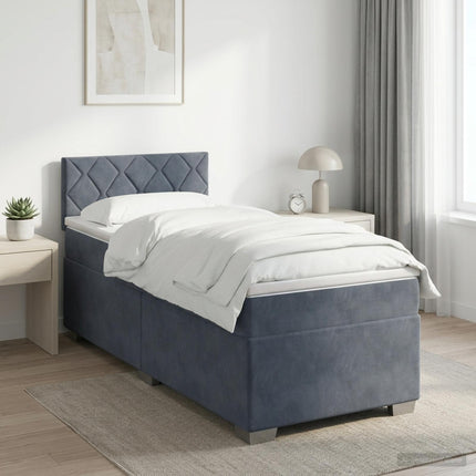 Boxmadras med topmadras Mørkegrå 90 x 200 cm Fløjl