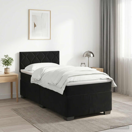 Boxmadras med topmadras med hovedgærde Sort 100 x 200 cm Fløjl