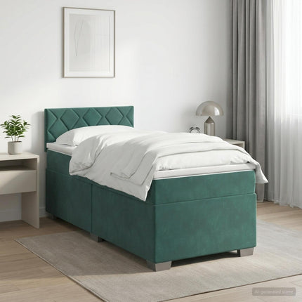 Boxmadras med topmadras Mørkegrøn 90 x 200 cm Fløjl