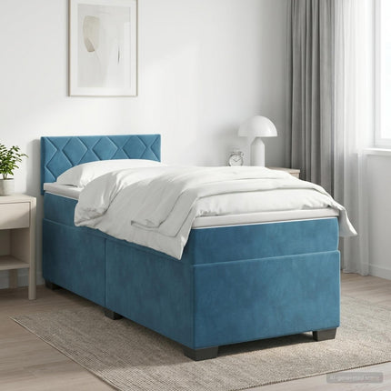 Boxmadras med topmadras Mørk blå 90 x 200 cm Fløjl