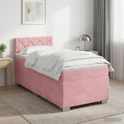 Boxmadras med topmadras Lyserød 90 x 200 cm Fløjl