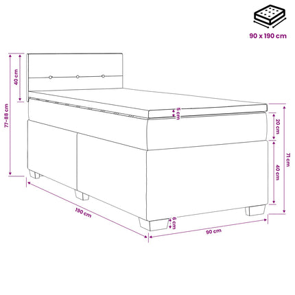 Boxmadras med topmadras Mørk blå 90 x 190 cm Fløjl