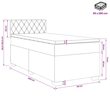 Boxmadras med topmadras Lyserød 90 x 200 cm Fløjl