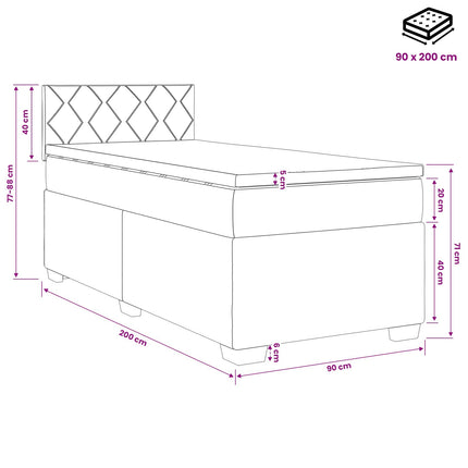 Boxmadras med topmadras Lyserød 90 x 200 cm Fløjl
