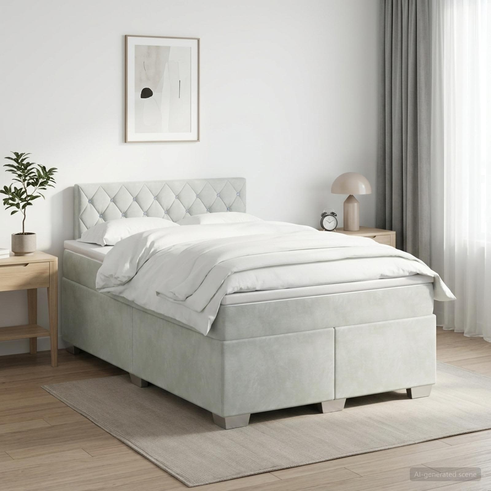Boxmadras med topmadras Lysegr 120 x 190 cm Fljl