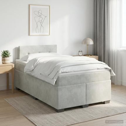 Boxmadras med topmadras Lysegrå 120 x 190 cm Fløjl