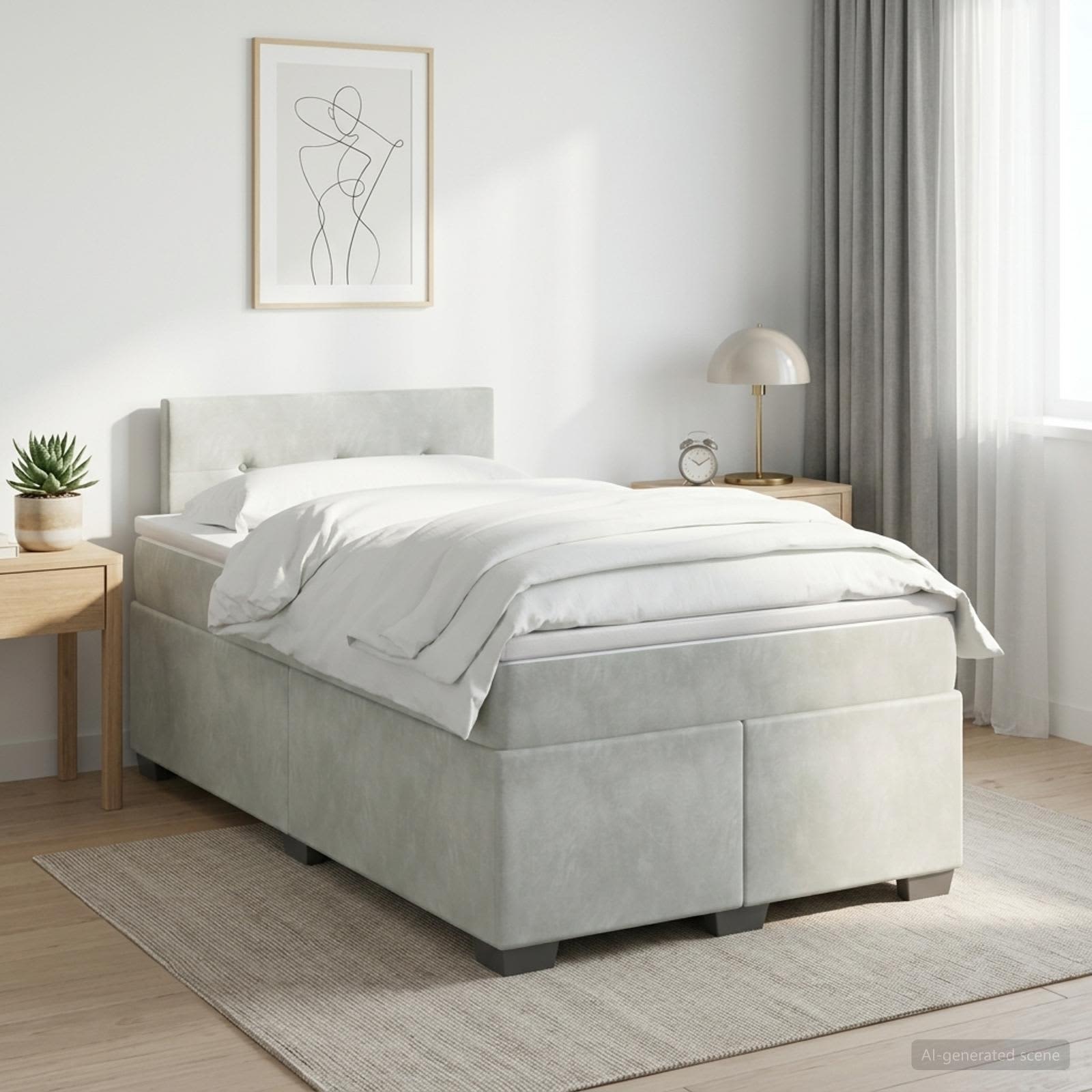 Boxmadras med topmadras Lysegr 120 x 200 cm Fljl