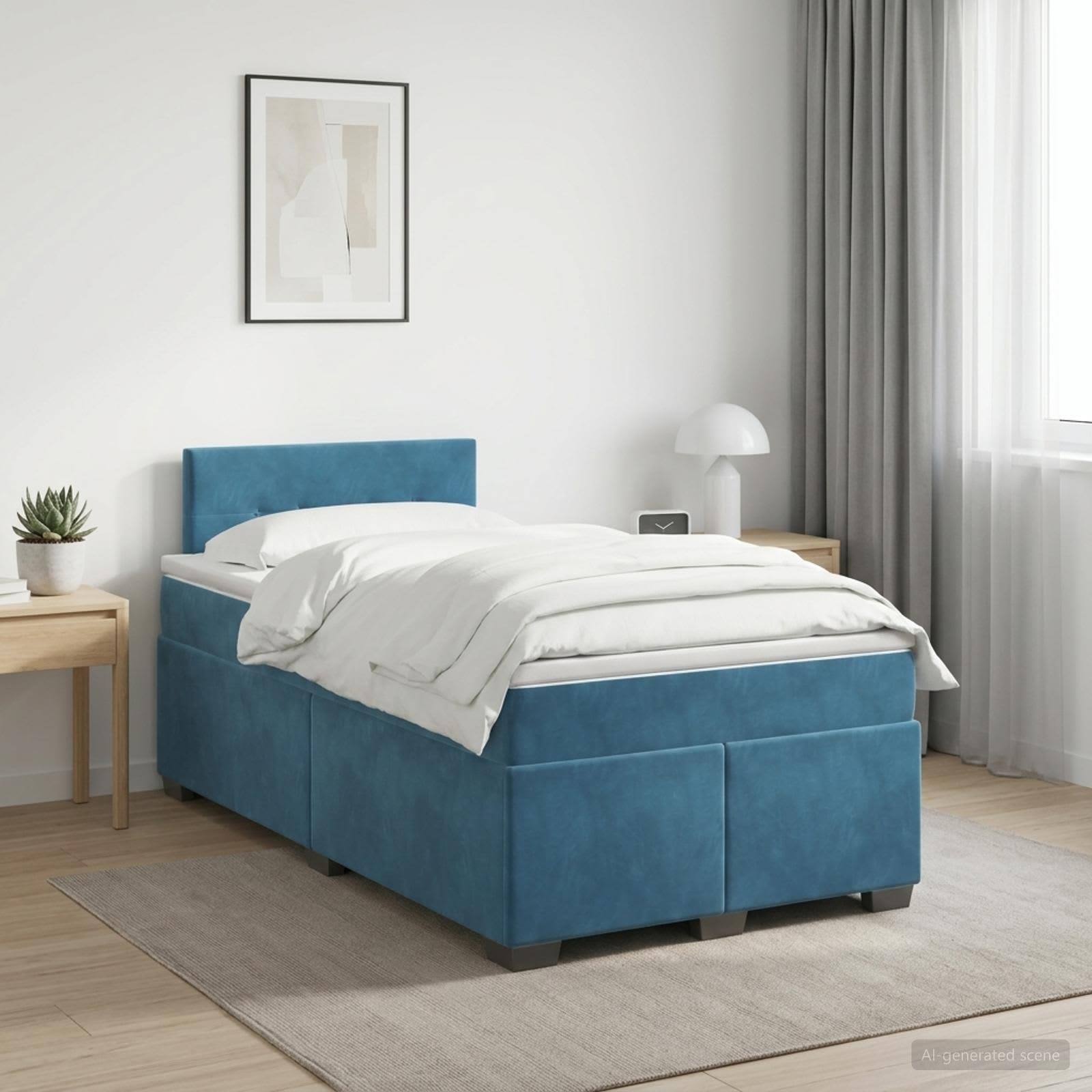 Boxmadras med topmadras med hovedgrde Bl 120 x 190 cm Fljl
