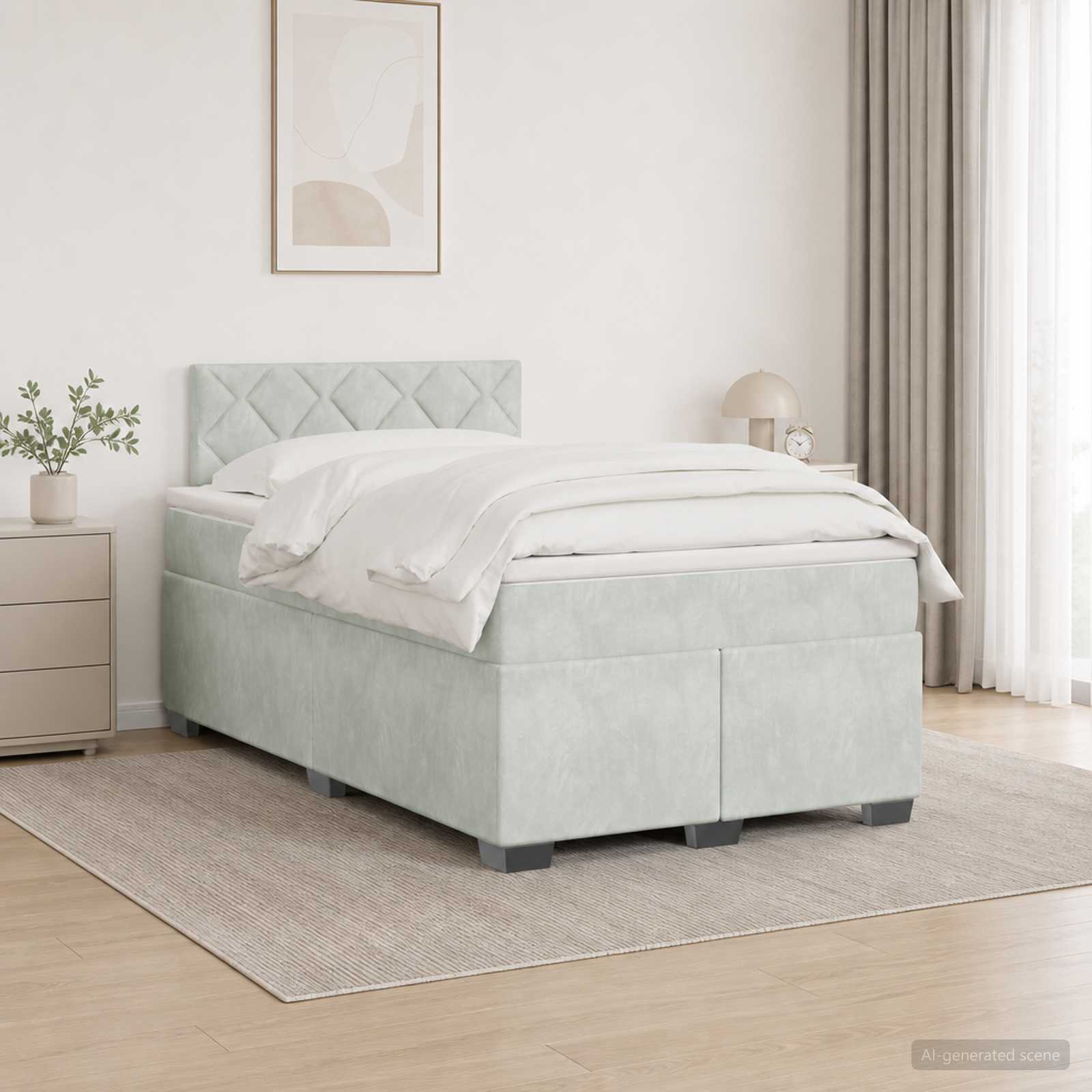 Boxmadras med topmadras Lysegr 120 x 190 cm Fljl
