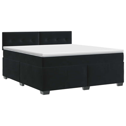 Boxmadras med topmadras med hovedgærde Sort 140 x 190 cm Fløjl