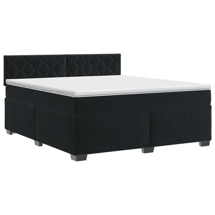 Boxmadras med topmadras med hovedgærde Sort 140 x 190 cm Fløjl