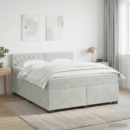 Boxmadras med topmadras Lysegrå 180 x 200 cm Fløjl