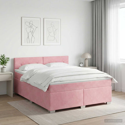 Boxmadras med topmadras Lyserød 140 x 200 cm Fløjl