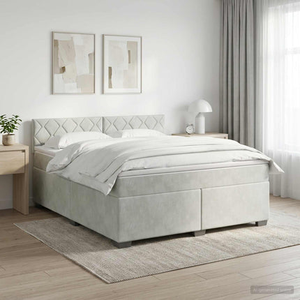 Boxmadras med topmadras Lysegrå 160 x 200 cm Fløjl