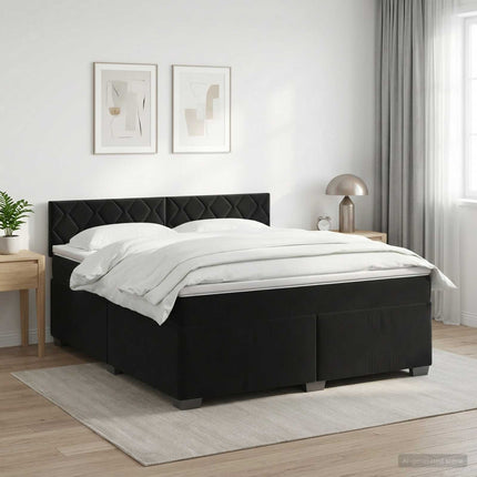 Boxmadras med topmadras med hovedgærde Sort 140 x 190 cm Fløjl