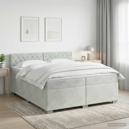 Boxmadras med topmadras Lysegrå 200 x 200 cm Fløjl