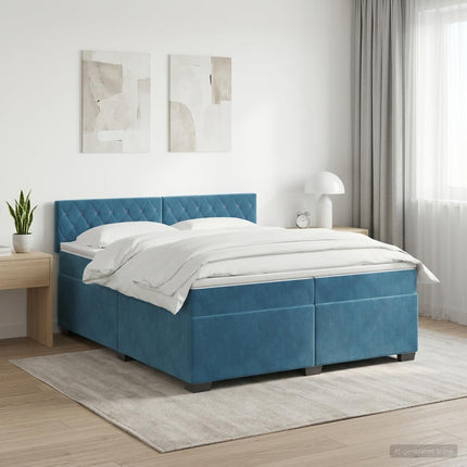 Boxmadras med topmadras Mørk blå 200 x 200 cm Fløjl