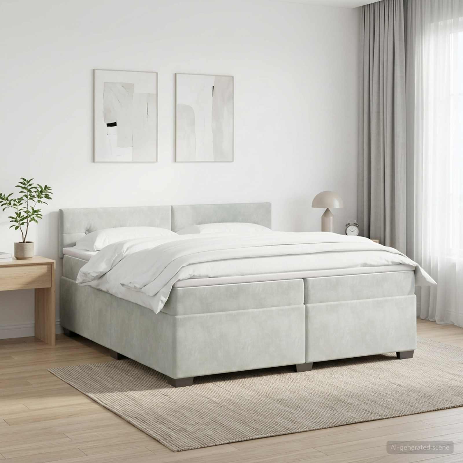 Boxmadras med topmadras Lysegr 200 x 200 cm Fljl