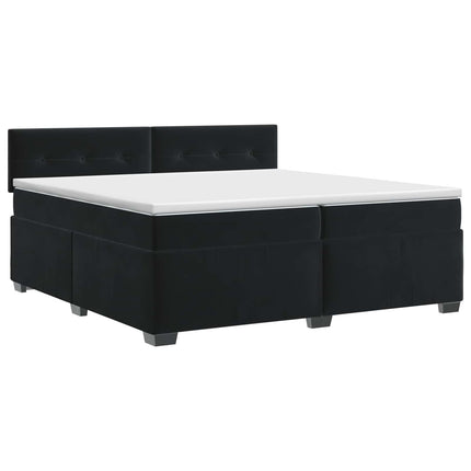 Boxmadras med topmadras med hovedgærde Sort 200 x 200 cm Fløjl