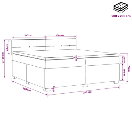 Boxmadras med topmadras Lyserød 200 x 200 cm Fløjl