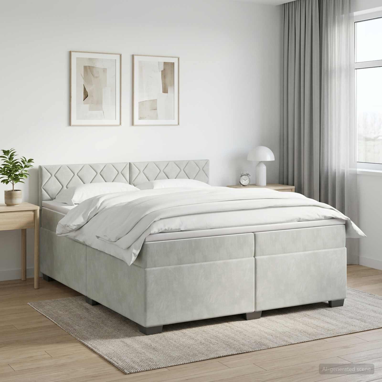 Boxmadras med topmadras Lysegr 200 x 200 cm Fljl