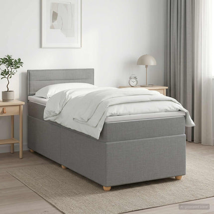 Boxmadras med topmadras med hovedgærde Lysegrå 90 x 190 cm Stof