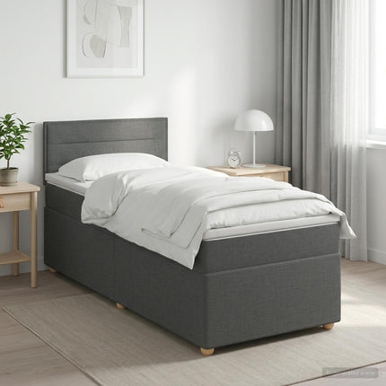 Boxmadras med topmadras Mørkegrå 90 x 200 cm Stof