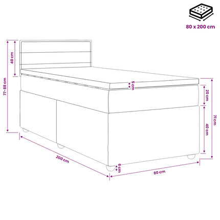 Boxmadras med topmadras Mørkegrå 80 x 200 cm Stof