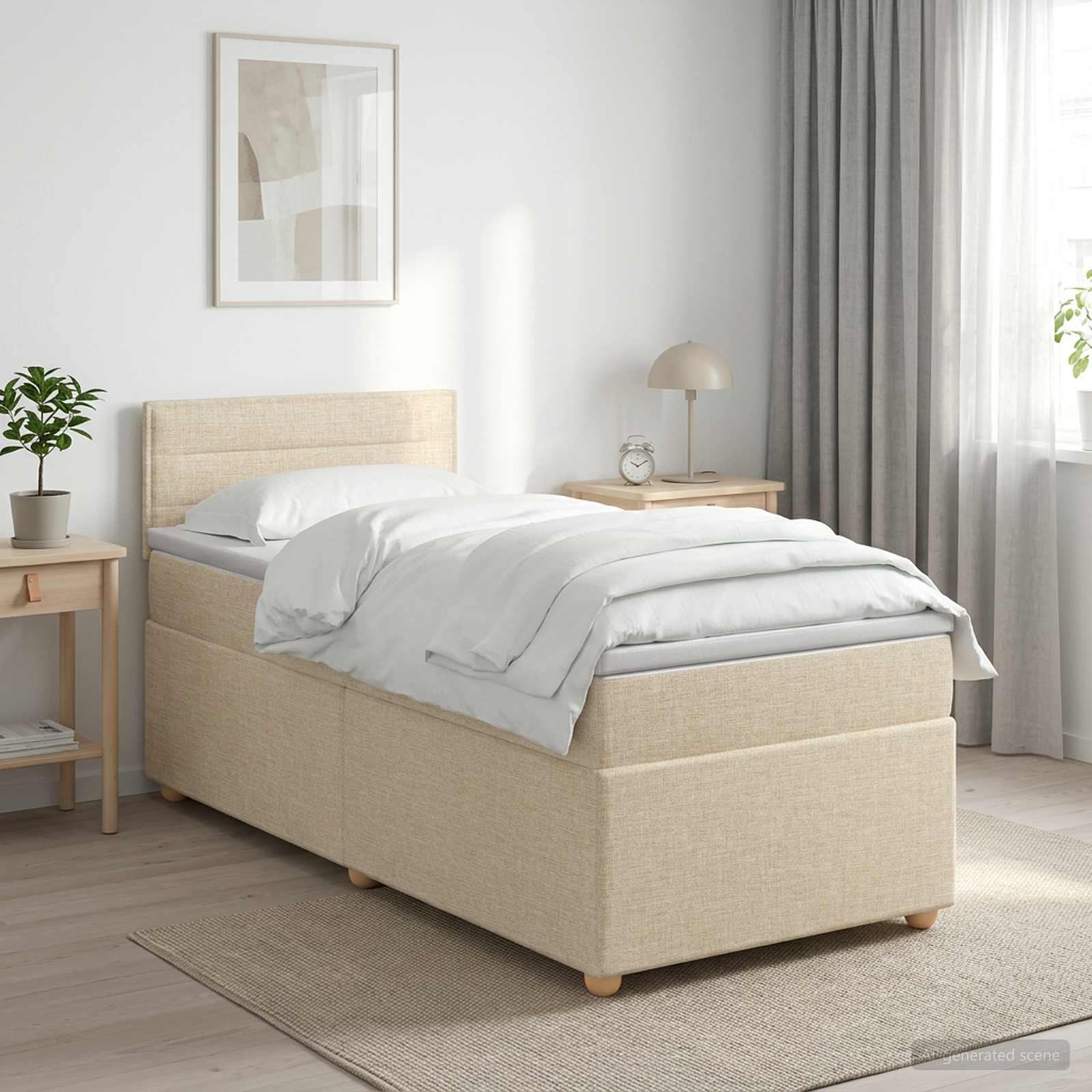 Boxmadras med topmadras Cremefarvet 80 x 200 cm Stof