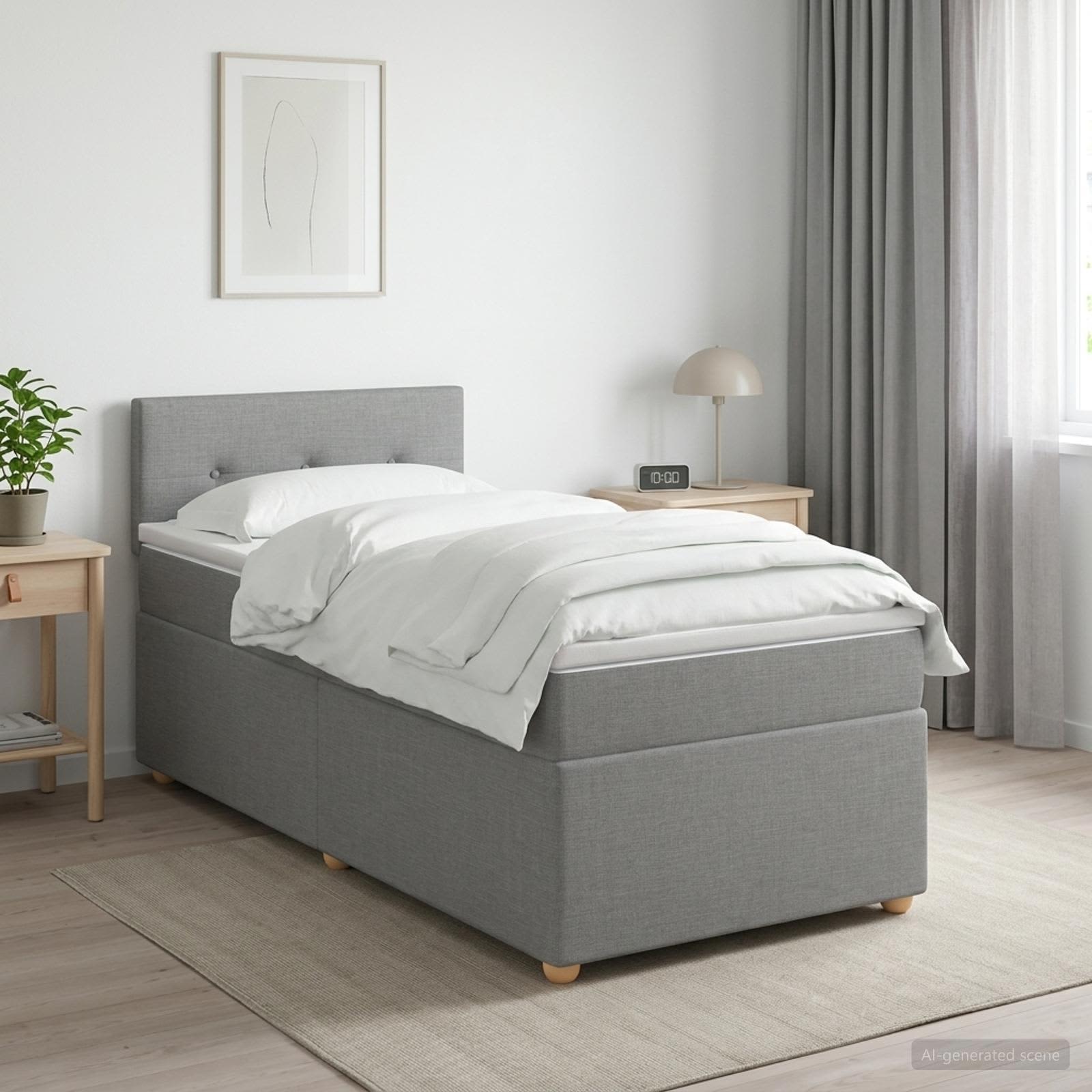 Boxmadras med topmadras Lysegr 100 x 200 cm Stof