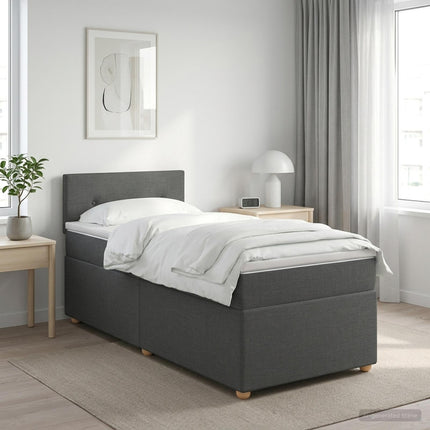 Boxmadras med topmadras Mørkegrå 90 x 200 cm Stof
