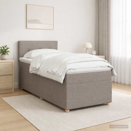 Boxmadras med topmadras med hovedgærde Gråbrun 90 x 200 cm Stof