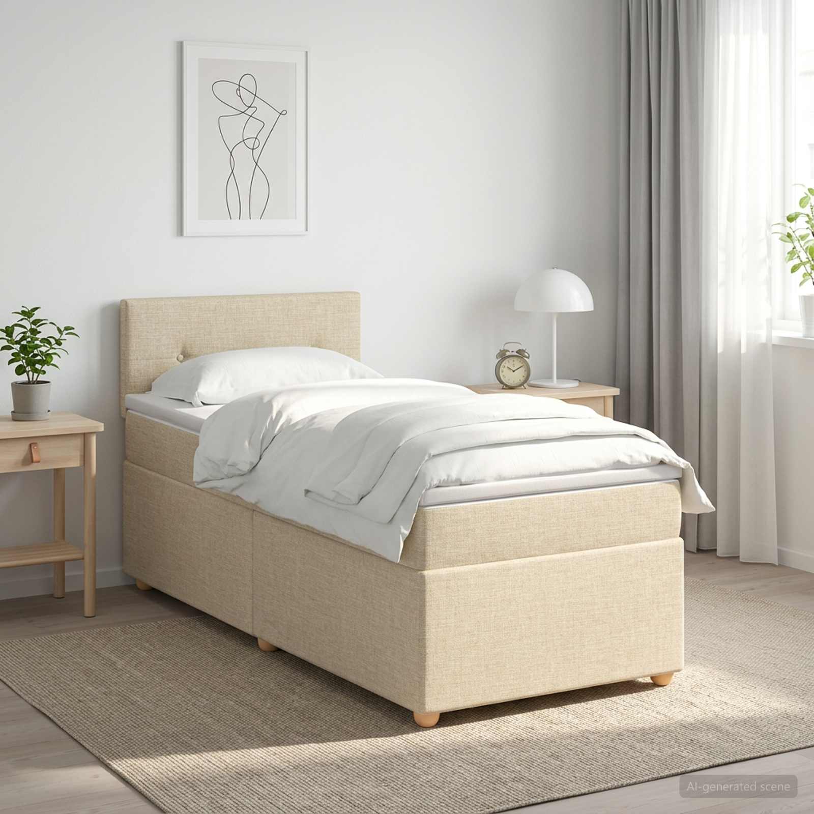 Boxmadras med topmadras Cremefarvet 90 x 200 cm Stof