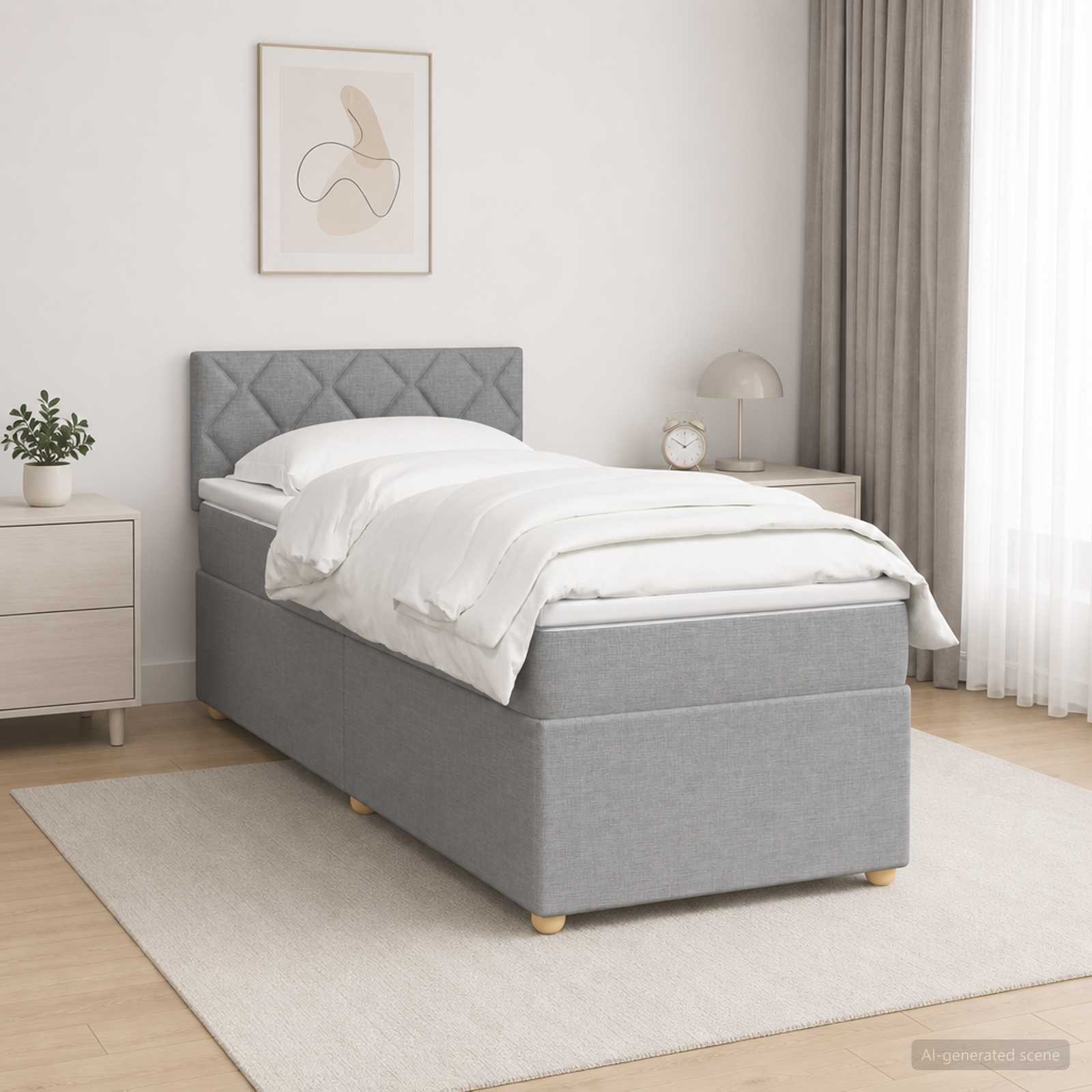 Boxmadras med topmadras Lysegr 100 x 200 cm Stof