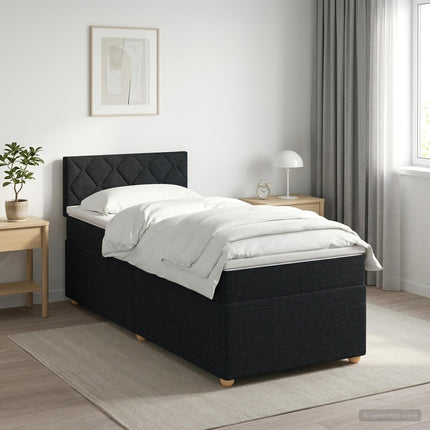 Boxmadras med topmadras med hovedgærde Sort 90 x 190 cm Stof
