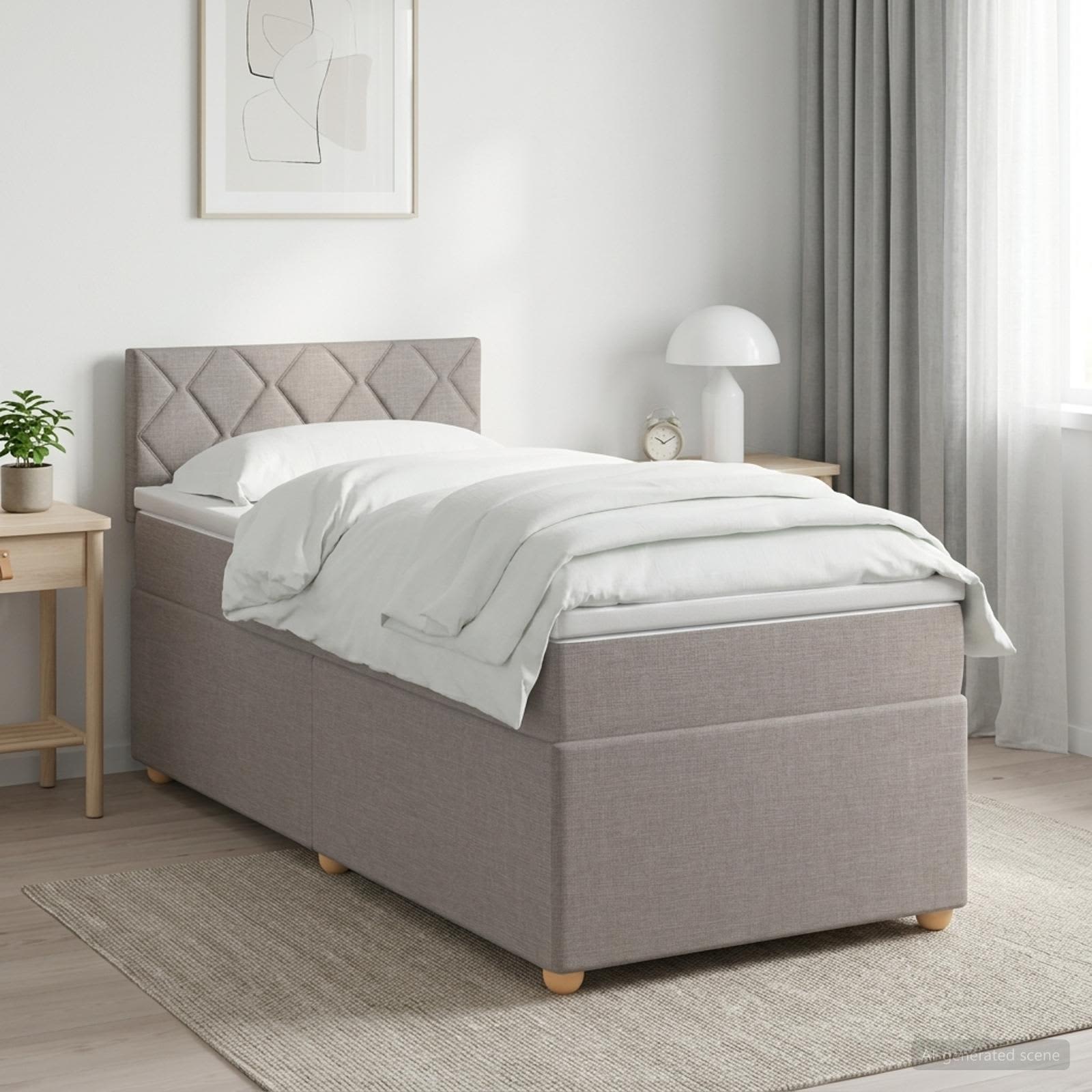 Boxmadras med topmadras Grbrun 100 x 200 cm Stof