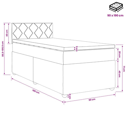 Boxmadras med topmadras Cremefarvet 90 x 190 cm Stof