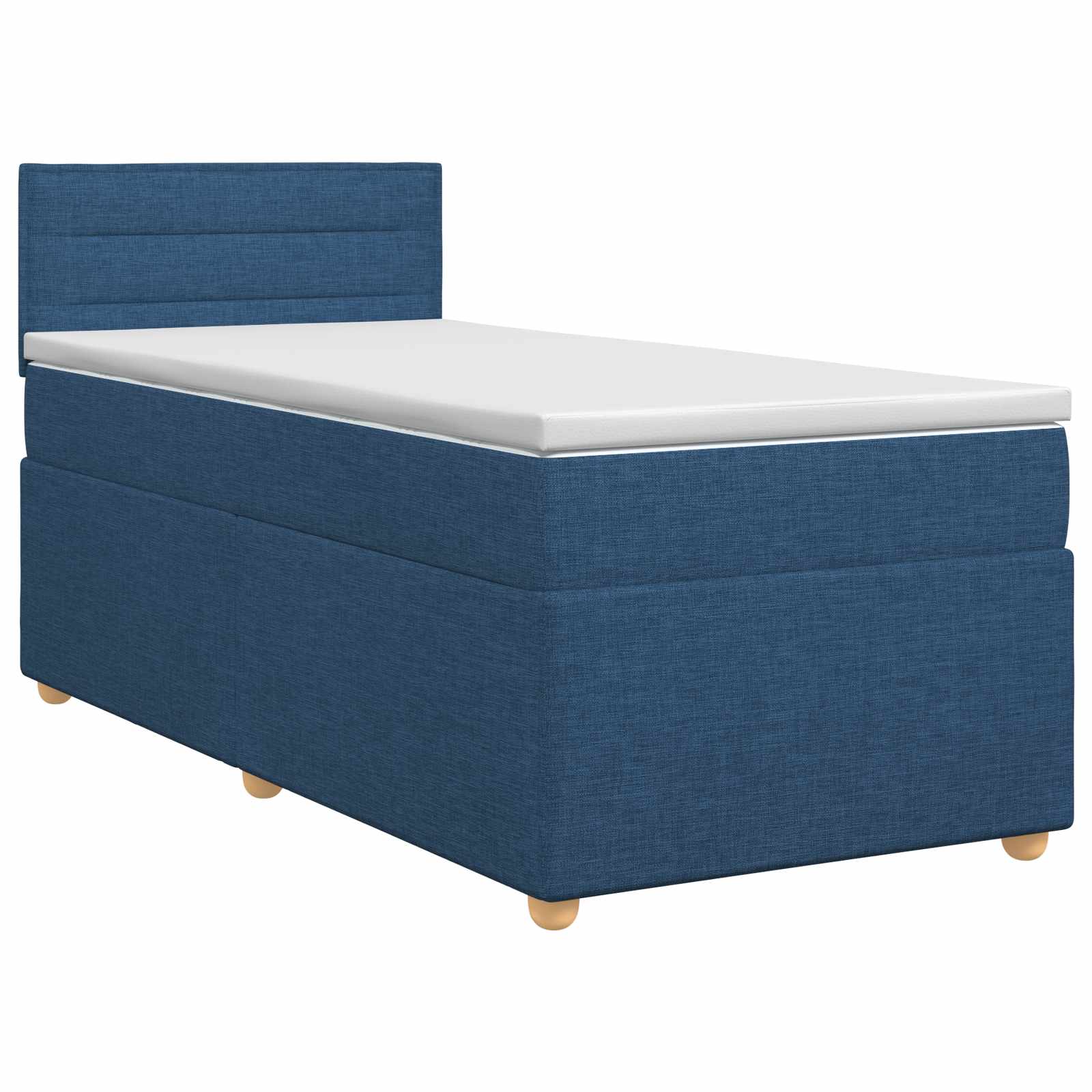 Boxmadras med topmadras med hovedgærde Blå 90 x 200 cm Stof billede