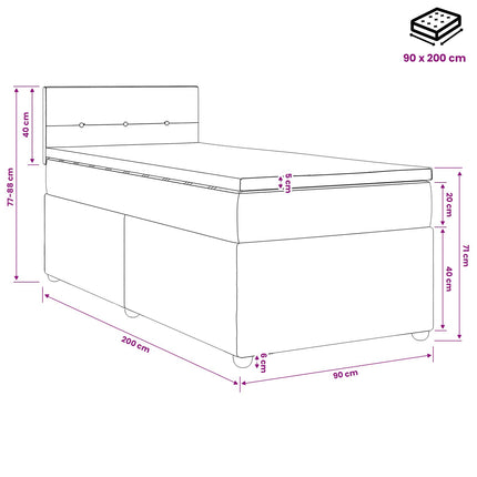 Boxmadras med topmadras Cremefarvet 90 x 200 cm Stof