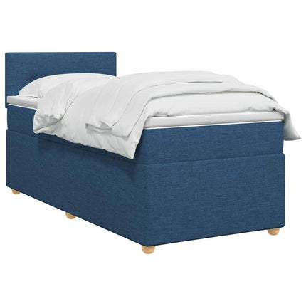 Boxmadras med topmadras med hovedgærde Blå 90 x 200 cm Stof