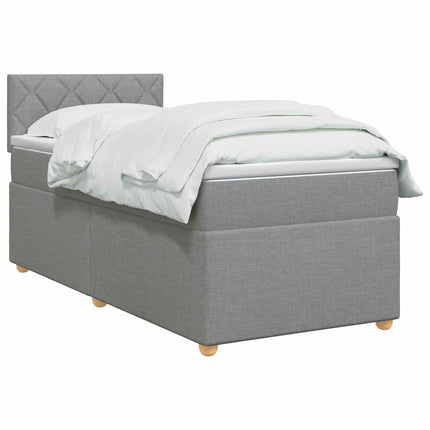 Boxmadras med topmadras med hovedgærde Lysegrå 90 x 200 cm Stof