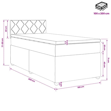 Boxmadras med topmadras Cremefarvet 100 x 200 cm Stof