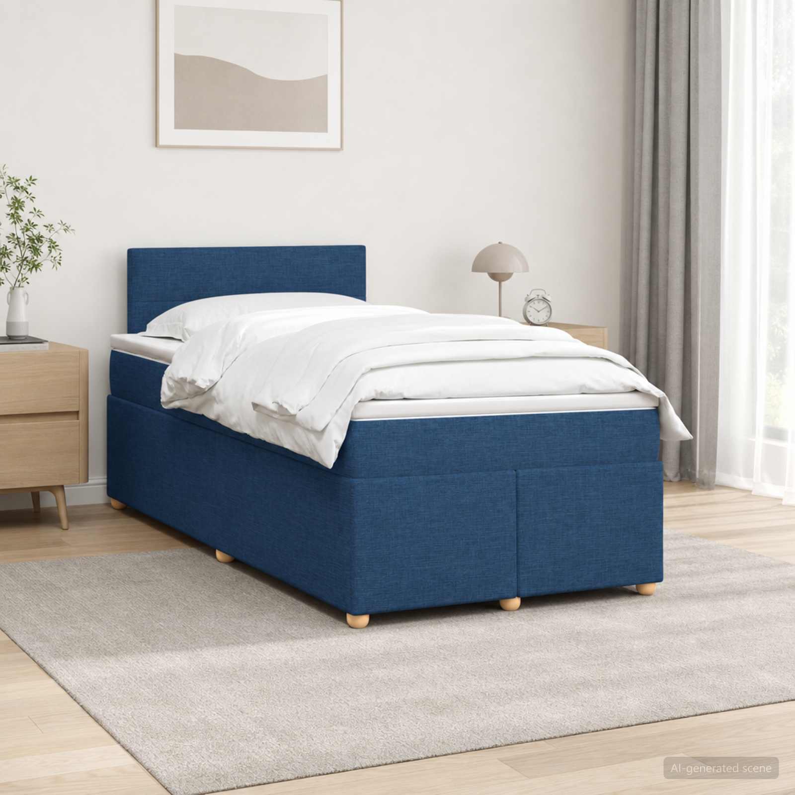 Boxmadras med topmadras med hovedgrde Bl 120 x 200 cm Stof