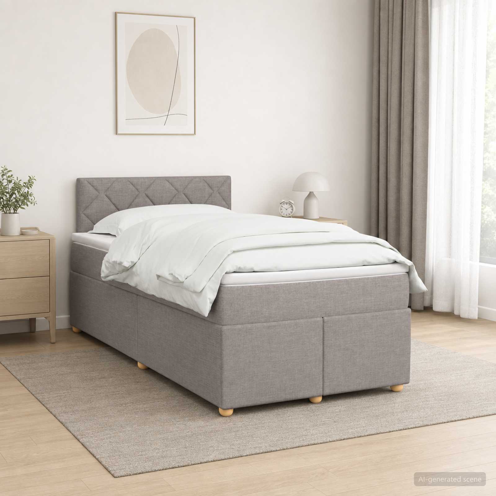 Boxmadras med topmadras Grbrun 120 x 190 cm Stof