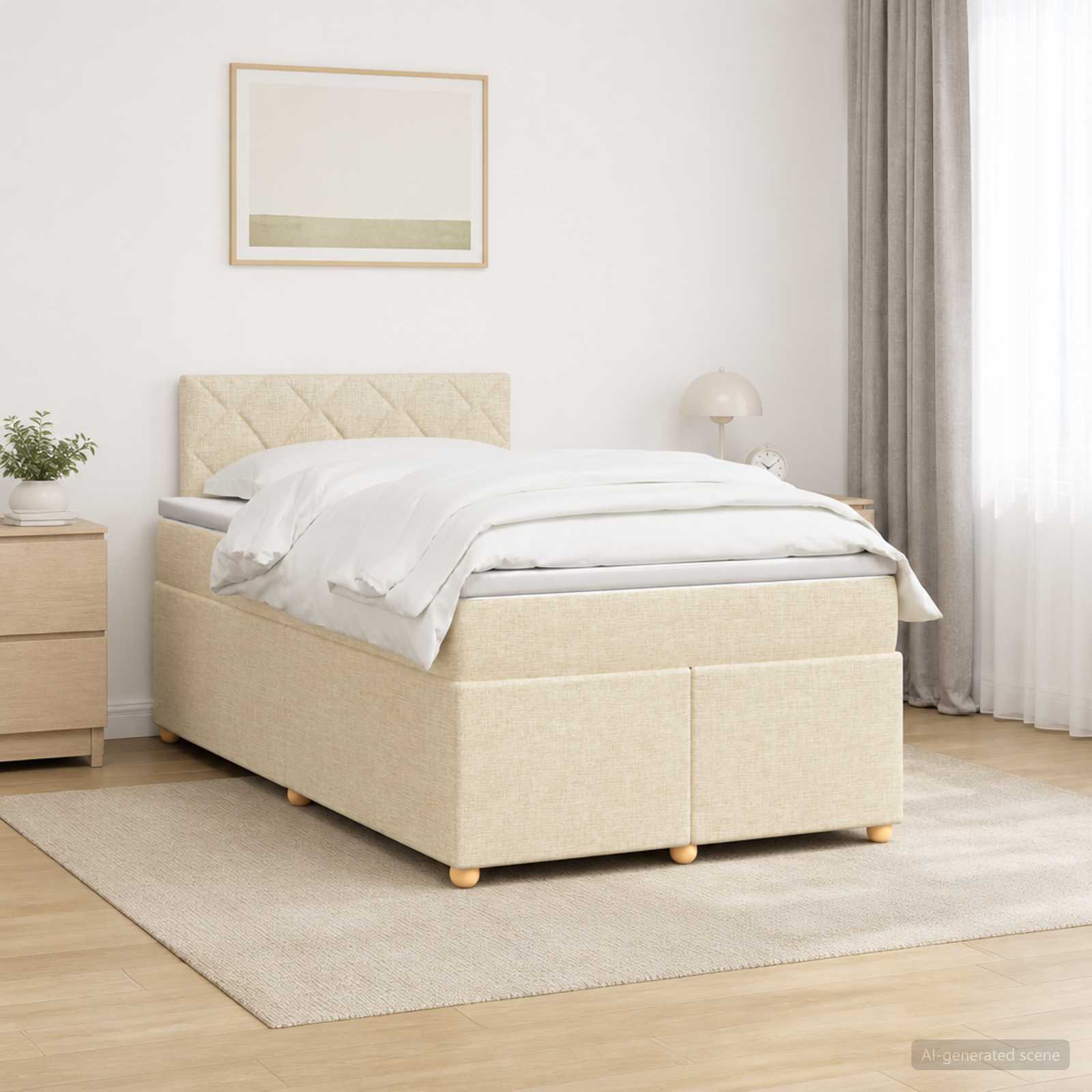 Boxmadras med topmadras Cremefarvet 120 x 190 cm Stof