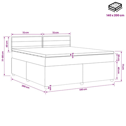 Boxmadras med topmadras Mørk Brun 140 x 200 cm Stof