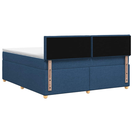 Boxmadras med topmadras med hovedgærde Blå 160 x 200 cm Stof
