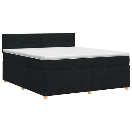 Boxmadras med topmadras med hovedgærde Sort 160 x 200 cm Stof